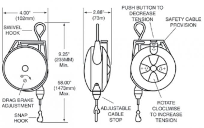 Le balancier escamotable d'outil de ressort de bobine de tuyau, 6' des pieds, tient 1.5-3.0 livre, câblent les bobines incluses